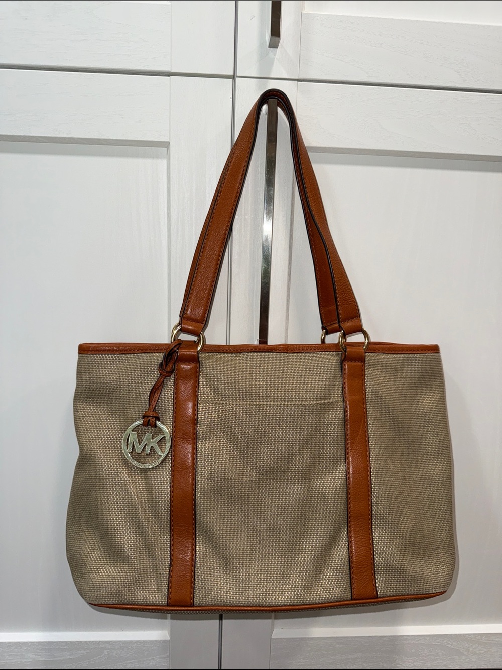 Michael Kors Tan Canvas Tote with Brown Leather Trim
